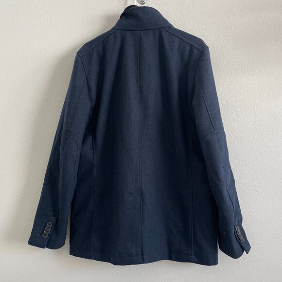 Banana Republic Overcoat Mens Medium Herringbone Blue Button Wool Blend Mid - Picture 5 of 8
